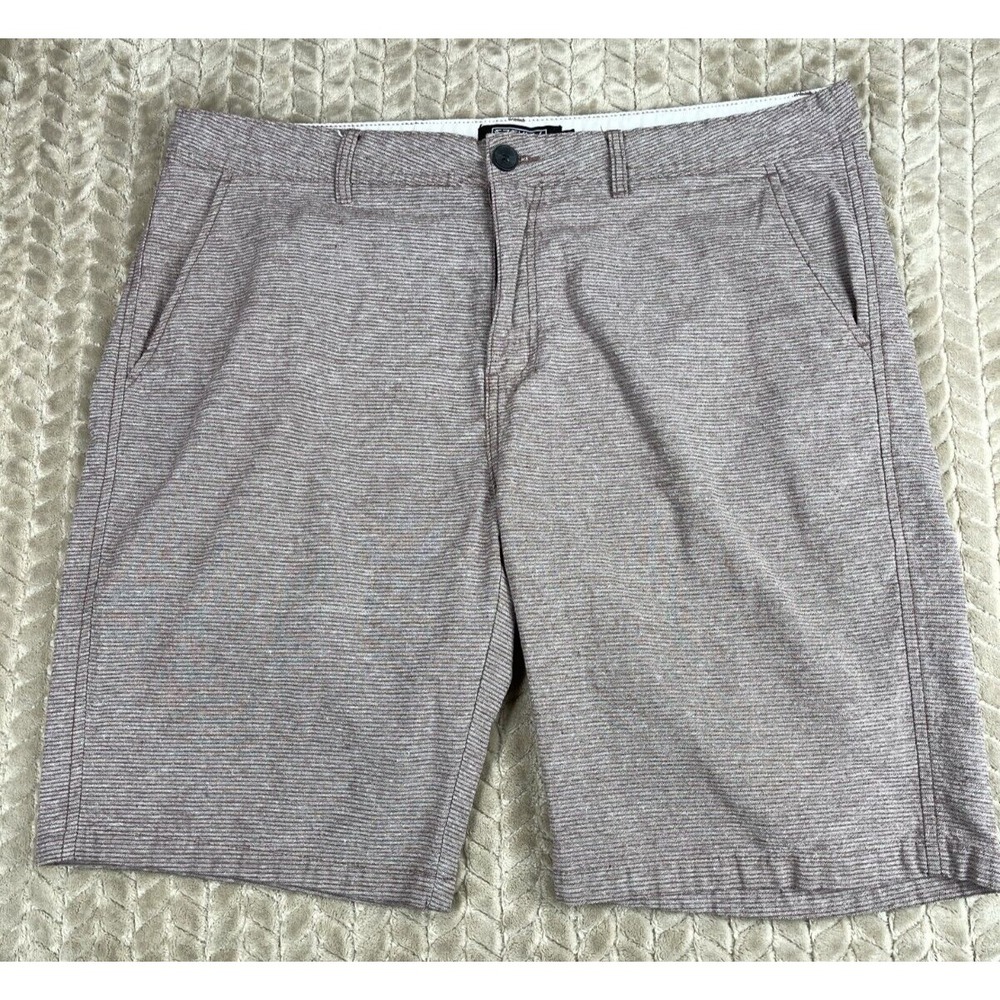 Ezekiel Men's Shorts 40 Maroon Striped Cotton Linen Blend 10"‎ Inseam